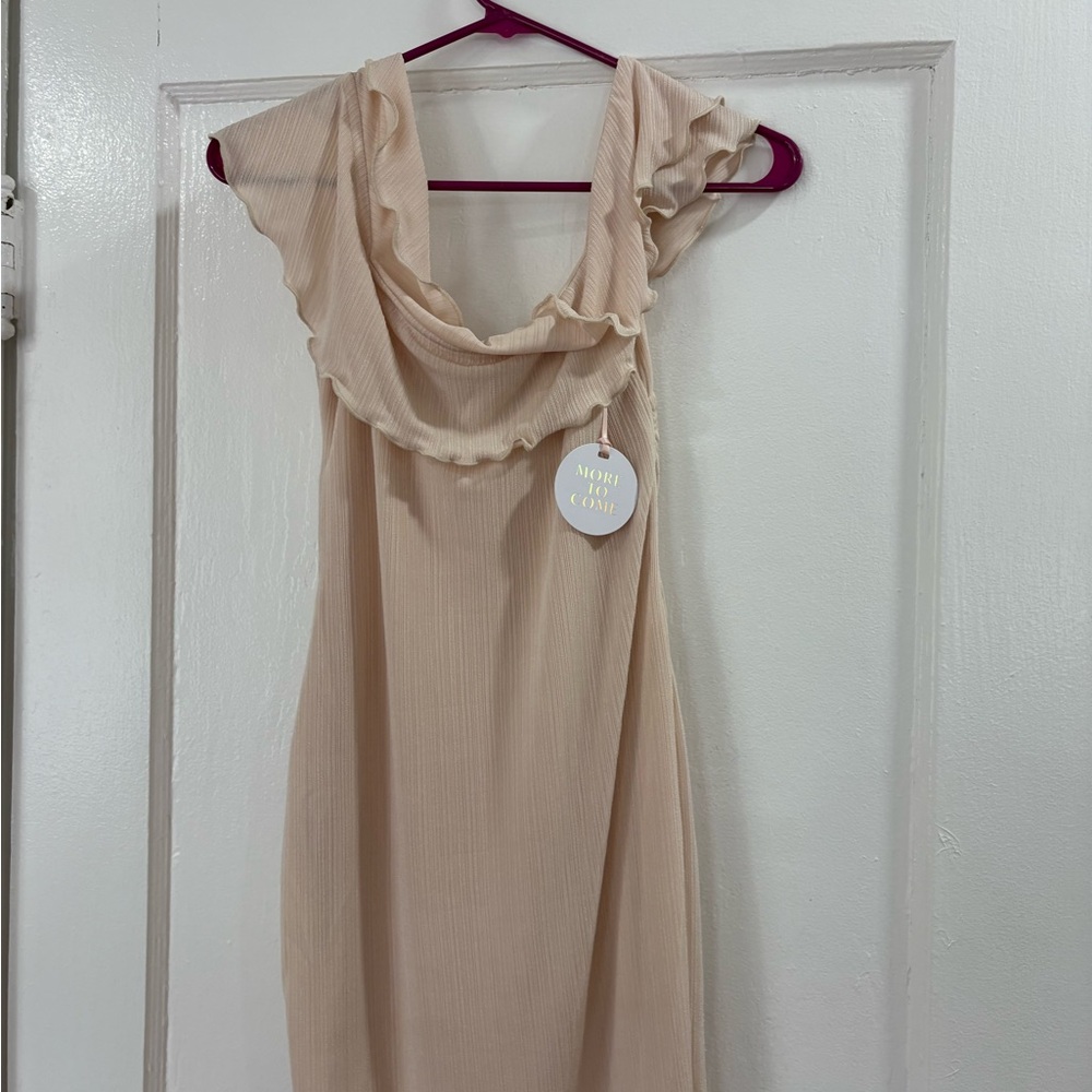 Ruffle-Trim Cream Midi Dress